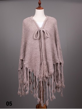 Cozy Poncho W/ Bow and Tassels